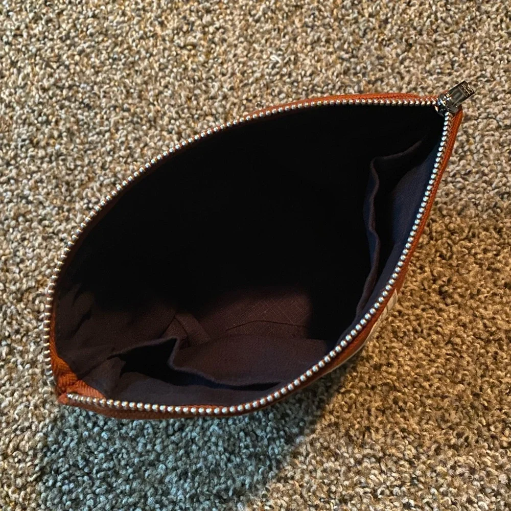 Cute Brown Pouch with Embroidered Design